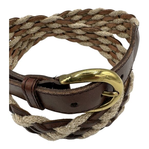 Vintage CHRISTIAN DIOR Womens 36 Brown Leather Blend Braided Belt Made in Spain main image 4